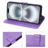 Handyhülle für Apple iPhone 16 Plus – Klapphülle Blume Grau