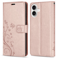 Handyhülle für Apple iPhone 16 Plus – Klapphülle Blume Roségold