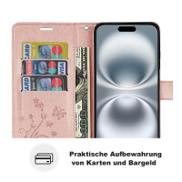 Handyhülle für Apple iPhone 16 Plus – Klapphülle Blume Roségold