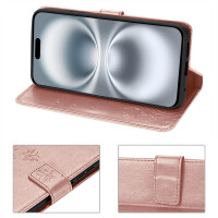 Handyhülle für Apple iPhone 16 Plus – Klapphülle Blume Roségold