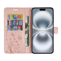 Handyhülle für Apple iPhone 16 Plus – Klapphülle Blume Roségold