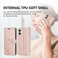 Handyhülle für Apple iPhone 16 Plus – Klapphülle Blume Roségold