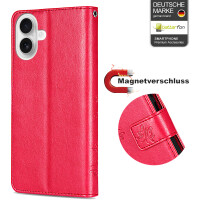 Handyhülle für Apple iPhone 16 Plus – Klapphülle Blume Rot