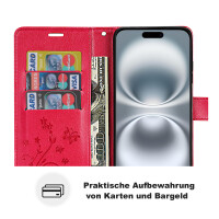 Handyhülle für Apple iPhone 16 Plus – Klapphülle Blume Rot