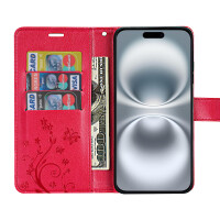 Handyhülle für Apple iPhone 16 Plus – Klapphülle Blume Rot