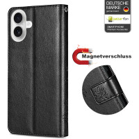 Handyhülle für Apple iPhone 16 Plus – Klapphülle Blume Schwarz