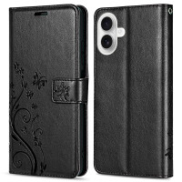 Handyhülle für Apple iPhone 16 Plus – Klapphülle Blume Schwarz