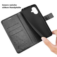 Handyhülle für Apple iPhone 16 Plus – Klapphülle Blume Schwarz