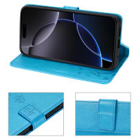 Handyhülle für Apple iPhone 16 Pro Max – Klapphülle Blume Blau