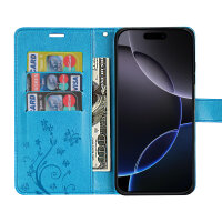 Handyhülle für Apple iPhone 16 Pro Max – Klapphülle Blume Blau