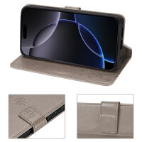 Handyhülle für Apple iPhone 16 Pro Max – Klapphülle Blume Grau