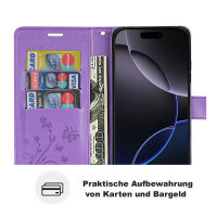 Handyhülle für Apple iPhone 16 Pro Max – Klapphülle Blume Lila