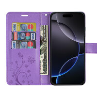 Handyhülle für Apple iPhone 16 Pro Max – Klapphülle Blume Lila