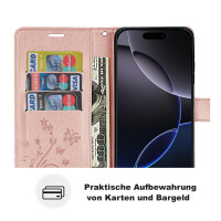 Handyhülle für Apple iPhone 16 Pro Max – Klapphülle Blume Roségold