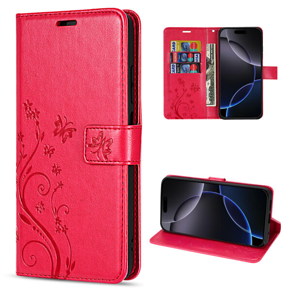 Handyhülle für Apple iPhone 16 Pro Max – Klapphülle Blume Rot