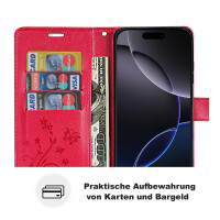 Handyhülle für Apple iPhone 16 Pro Max – Klapphülle Blume Rot