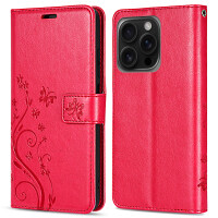 Handyhülle für Apple iPhone 16 Pro Max – Klapphülle Blume Rot