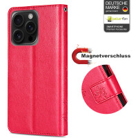 Hülle für iPhone 16 Pro Max Handy Tasche Handyhülle Schutzhülle Klapphülle Rot