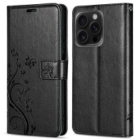 Handyhülle für Apple iPhone 16 Pro Max – Klapphülle Blume Schwarz