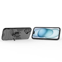 Hülle iPhone 16 Handyhülle Stoßfest 360° Drehbarer Ring Ständer TPU Back Cover Schwarz