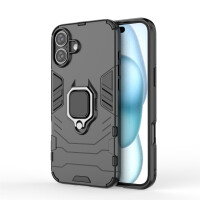 Hülle iPhone 16 Handyhülle Stoßfest 360° Drehbarer Ring Ständer TPU Back Cover Schwarz
