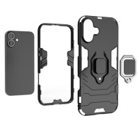 Hülle iPhone 16 Handyhülle Stoßfest 360° Drehbarer Ring Ständer TPU Back Cover Schwarz