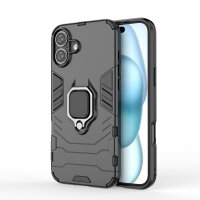 Hülle iPhone 16 Plus Handyhülle Stoßfest 360° Drehbarer Ring Ständer TPU Back Cover Schwarz