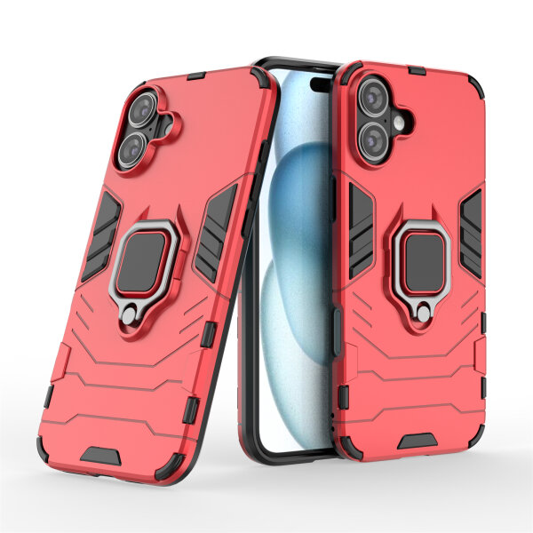 Hülle iPhone 16 Handyhülle Stoßfest 360° Drehbarer Ring Ständer TPU Back Cover Rot