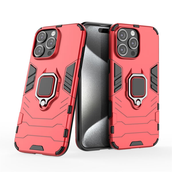 Hülle iPhone 16 Pro Max Handyhülle Stoßfest 360° Drehbarer Ring Ständer TPU Back Cover Rot