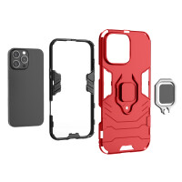 Hülle iPhone 16 Pro Max Handyhülle Stoßfest 360° Drehbarer Ring Ständer TPU Back Cover Rot