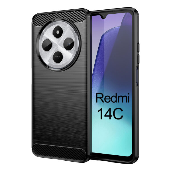 Xiaomi Redmi 14C Hülle Carbon Backcover Handyhülle Outdoor Stoßfeste Handy Tasche Schwarz