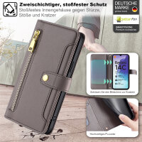 Handykette Xiaomi Redmi 14C Hülle mit Band Handyhülle Kartenfächer PU Leder Umhängetasche Grau