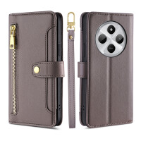 Handykette Xiaomi Redmi 14C Hülle mit Band Handyhülle Kartenfächer PU Leder Umhängetasche Grau