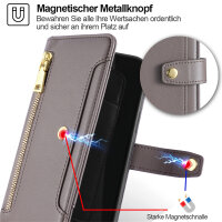 Handykette Xiaomi Redmi 14C Hülle mit Band Handyhülle Kartenfächer PU Leder Umhängetasche Grau