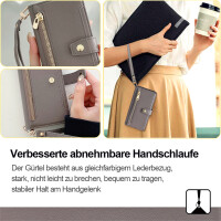 Handykette Xiaomi Redmi 14C Hülle mit Band Handyhülle Kartenfächer PU Leder Umhängetasche Grau