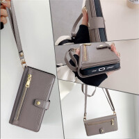 Handykette Xiaomi Redmi 14C Hülle mit Band Handyhülle Kartenfächer PU Leder Umhängetasche Grau