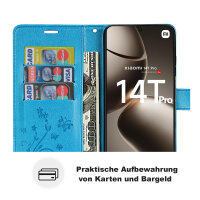 Hülle Xiaomi 14T Pro, Handy Tasche Handyhülle Wallet Case Flip Cover Klapphülle Blau