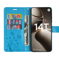 Hülle Xiaomi 14T Pro, Handy Tasche Handyhülle Wallet Case Flip Cover Klapphülle Blau