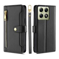 Handykette Xiaomi 14T Hülle mit Band Handyhülle Kartenfächer PU Leder Umhängetasche Schwarz