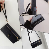 Handykette Xiaomi 14T Hülle mit Band Handyhülle Kartenfächer PU Leder Umhängetasche Schwarz