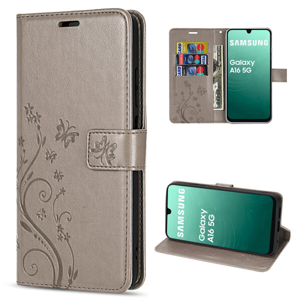 Handy Tasche für Samsung Galaxy A16 5G Hülle Handyhülle Klapphülle Wallet Case Grau