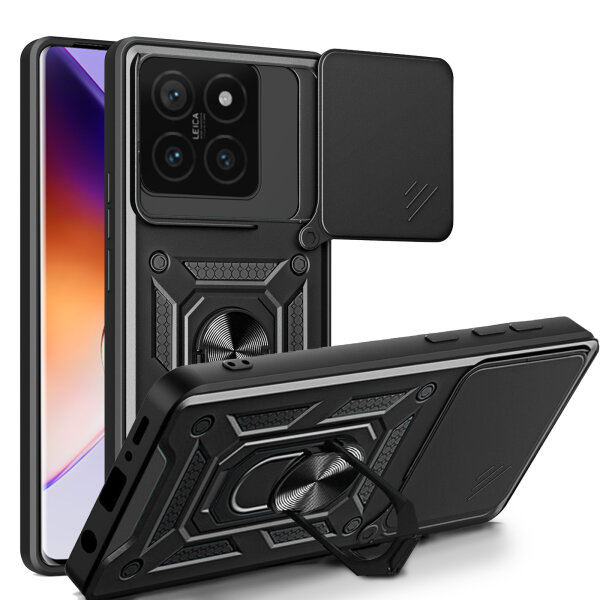 Outdoor Panzer Hülle Xiaomi 14T Pro Handyhülle Kameraschutz Ringhalter in Schwarz