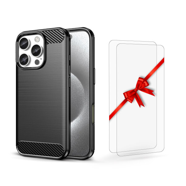 SPARSET Carbon Hülle + 2x 9H Panzerfolie für iPhone 16 Pro Max, Schutz Outdoor Case Cover
