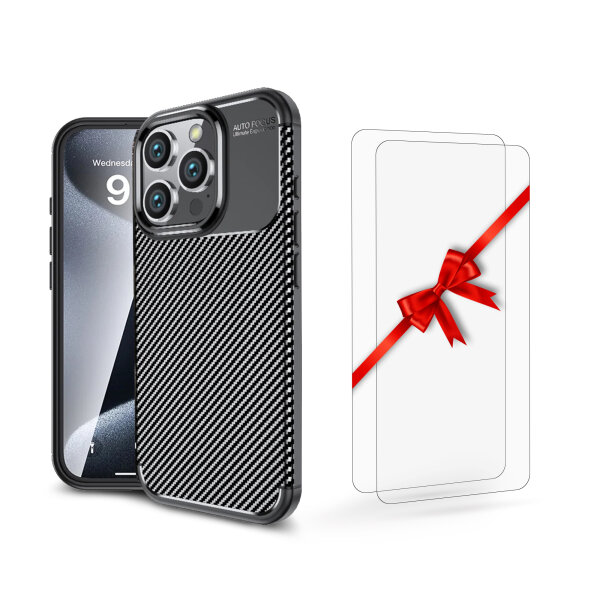 SPARSET Carbon Hülle + 2x 9H Panzerfolie für iPhone 16 Pro Max