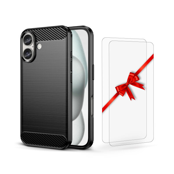 SPARSET Carbon Hülle + 2× 9H Panzerfolie für Apple iPhone 16