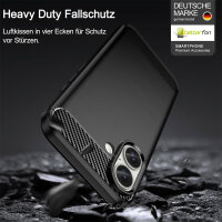 SPARSET Carbon Hülle + 2x 9H Panzerfolie für iPhone 16 Plus, Schutz Outdoor Case Cover