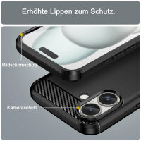 SPARSET Carbon Hülle + 2x 9H Panzerfolie für iPhone 16 Plus, Schutz Outdoor Case Cover