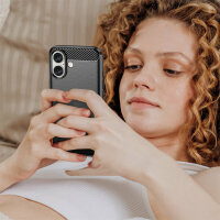 SPARSET Carbon Hülle + 2x 9H Panzerfolie für iPhone 16 Plus, Schutz Outdoor Case Cover