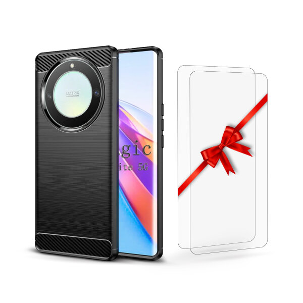 SPARSET Carbon Hülle + 2x 9H Panzerfolie für Honor Magic 5 Lite 5G, Schutz Outdoor Case Cover