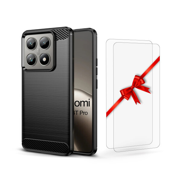 SPARSET Carbon Hülle + 2x 9H Panzerfolie für Xiaomi 14T, Schutz Outdoor Case Cover